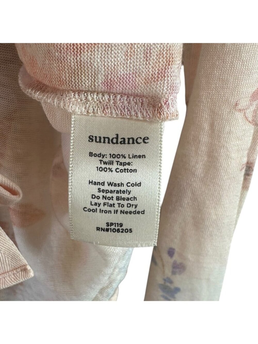 Sundance Pale Pink Floral Linen Knit Top XS Drawstring Hem Lightweight Sweater - Picture 5 of 5